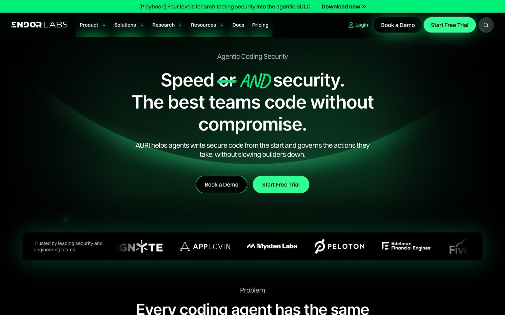 Endor Labs website, home page